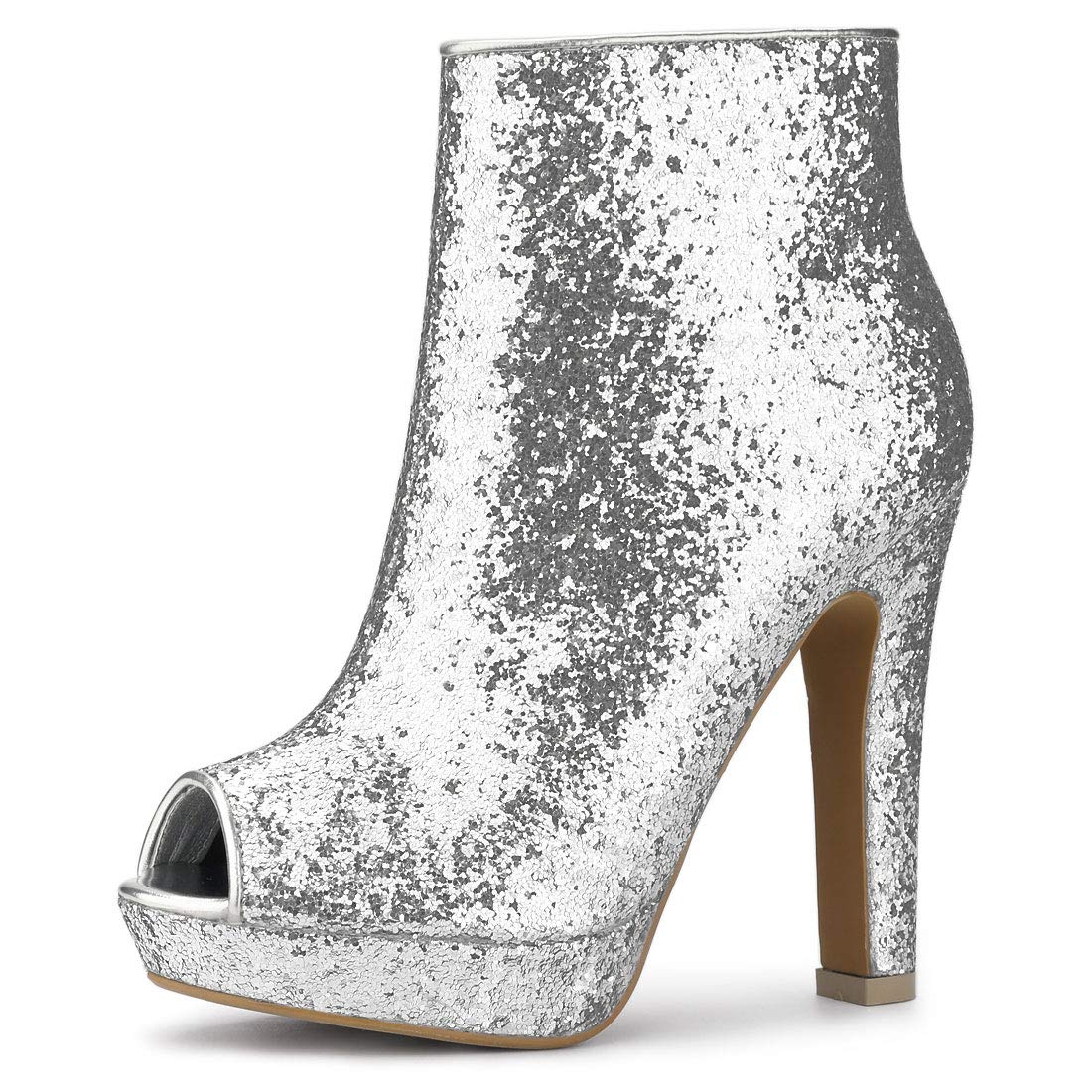 Allegra KWomen's Glitter Platform Chunky Heeled Open Toe Heel Ankle Boot