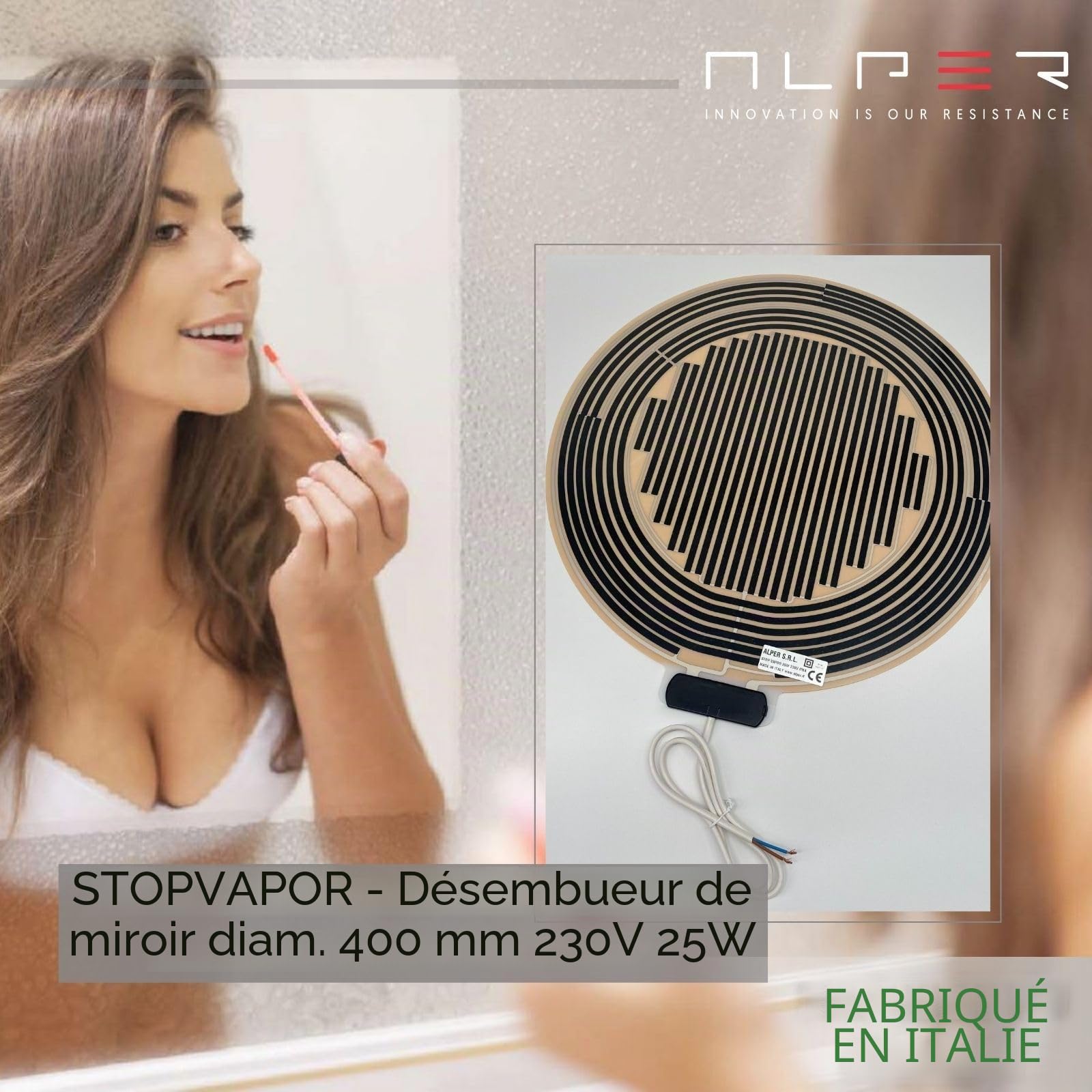 ALPER StopVapor rond 40cm Film chauffant miroir Electrique Anti-buée Autocollant Salle de bain 25W 230V