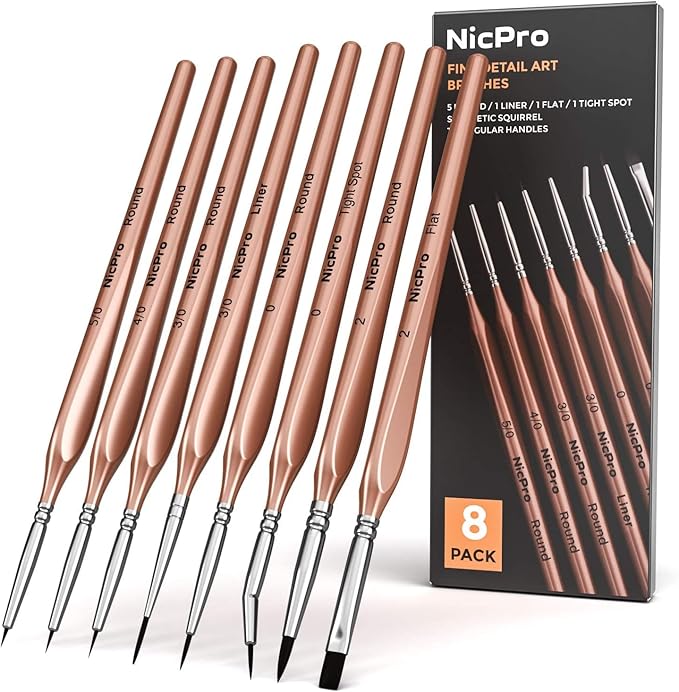 Nicpro 8 PCS Small Detail Paint Brush Set,Professional Artist Miniature Brushes