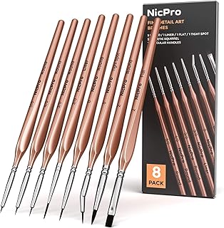 Nicpro 8 PCS Small Detail Paint Brush Set,Professional Artist Miniature Brushes Liner Paintbrush for Watercolor Oil Acryli...