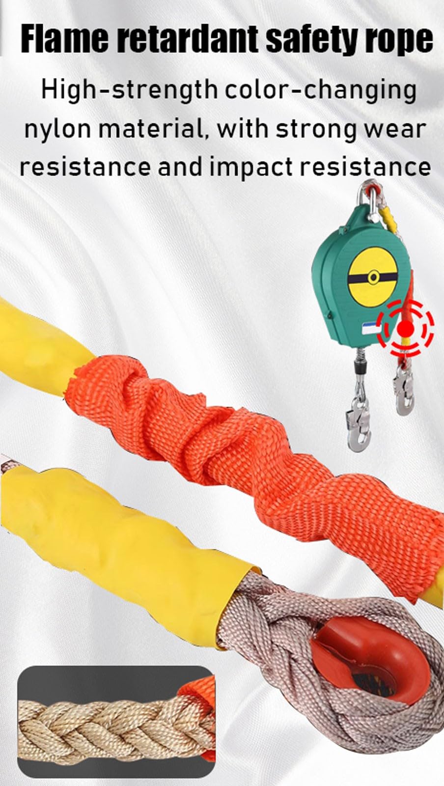 Dispositivo Anticaídas Retráctil de Cable, Arnes de Seguridad Anticaídas Retráctil con Estructura de Doble Bloqueo para Trabajos en Altura y Andamios, 3m/5m/7m/10m/15m, Carga: 150kg(Size:5m)