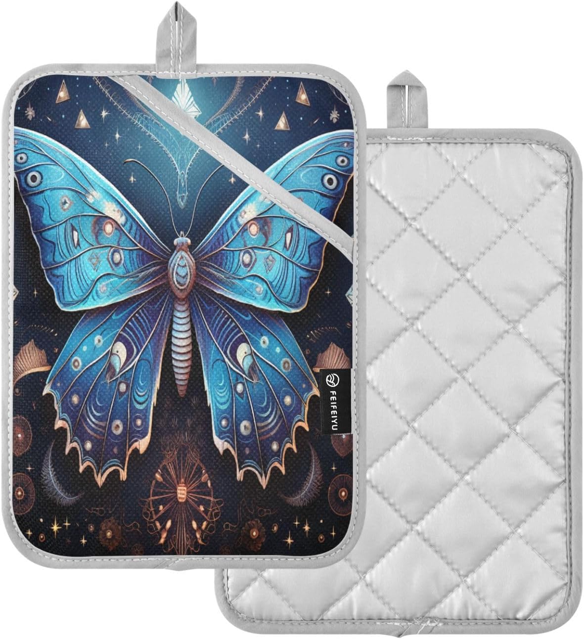 Butterfly Pot Holders Set of 2 for Kitchen Heat Resistant Potholders Soft Oven Hot Pads with Pockets for Countertop Home Cooking Baking 7"x9.8" - Image 2