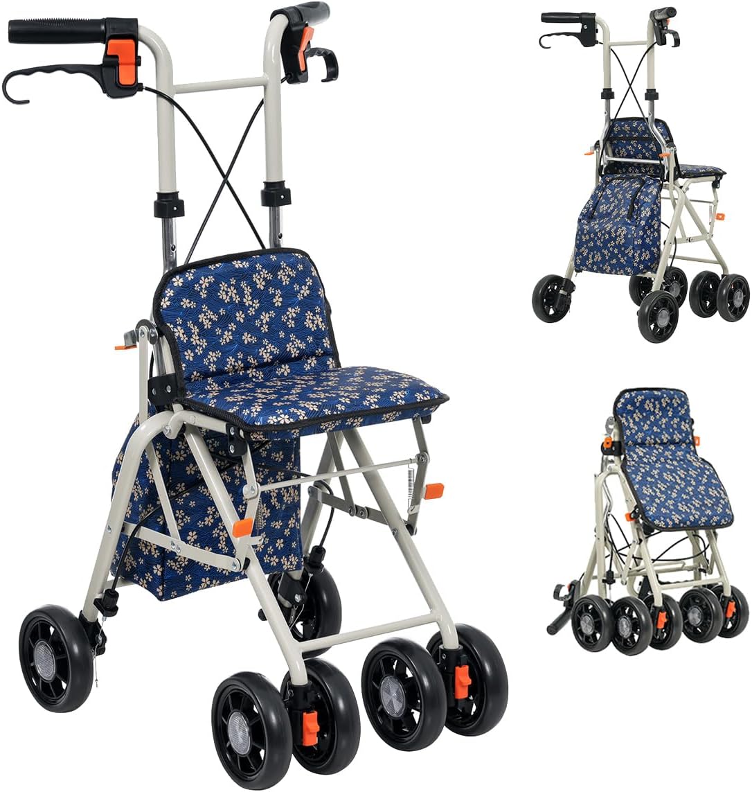 シシルバーカー 歩行補助カート 四輪歩行車 折りたたみ 高齢者用 Kennkari シルバーカー 軽量 4kg 折りたたみ自立 歩行器 ブレーキ付