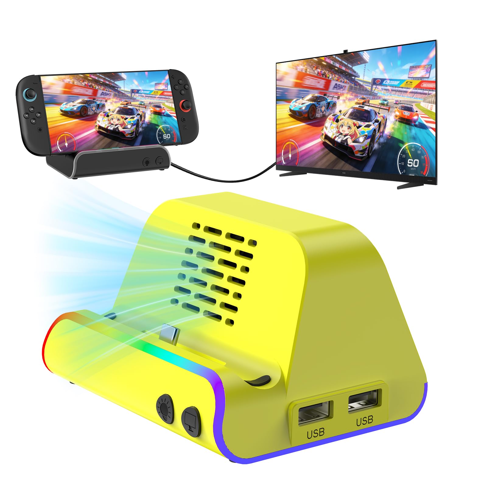 Switch 2 Dock, Docking Station for Switch 1/2, Charging Dock with 4K@120Hz HDMI Output/100W Charging Input/USB 3.0 /Cooling Fan — view 10