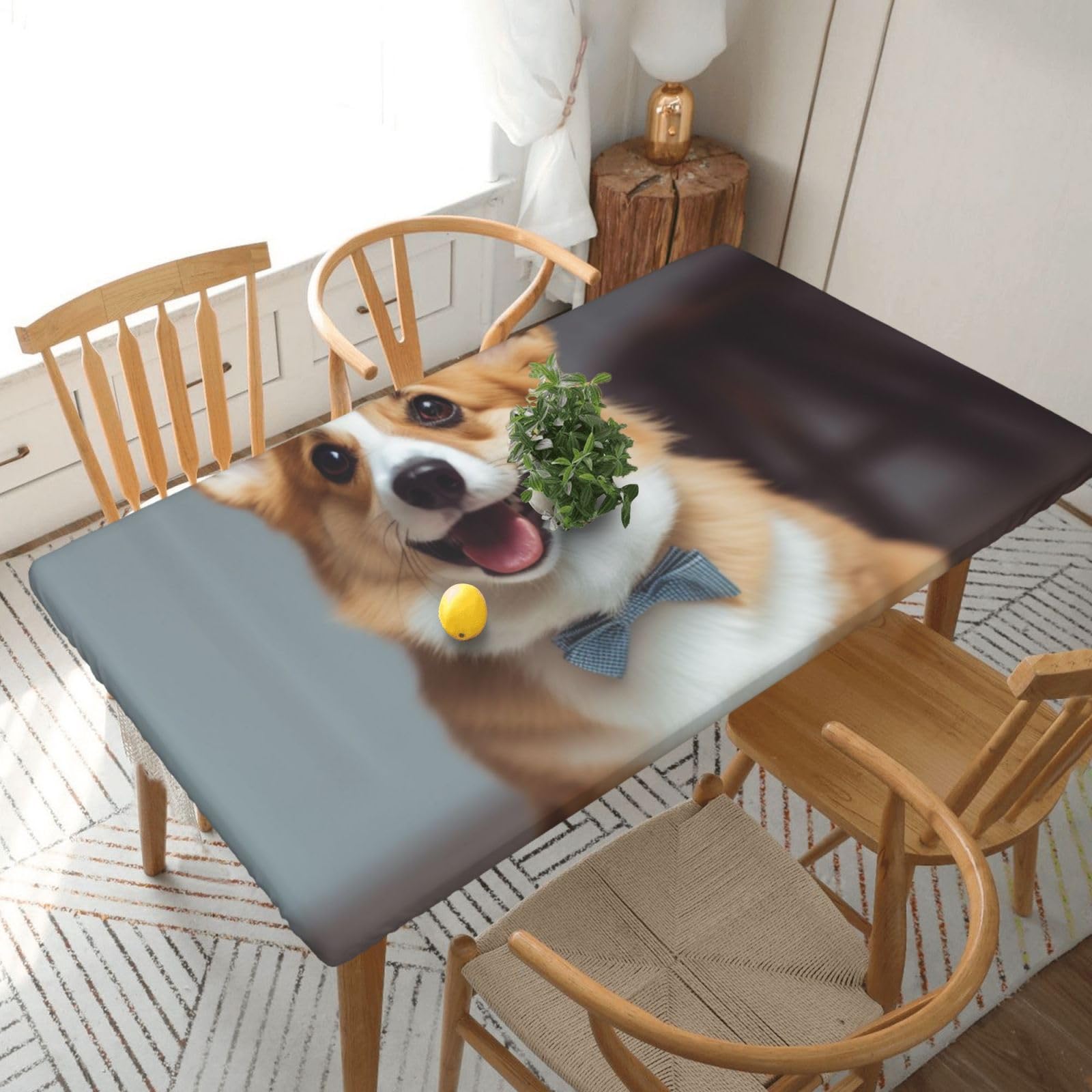 WPKJU Cute Corgi Art Printed Tablecloths 5ft Rectangular Table Covers Washable Polyester Decorative Table Cloth for Dining Table Picnic Wedding