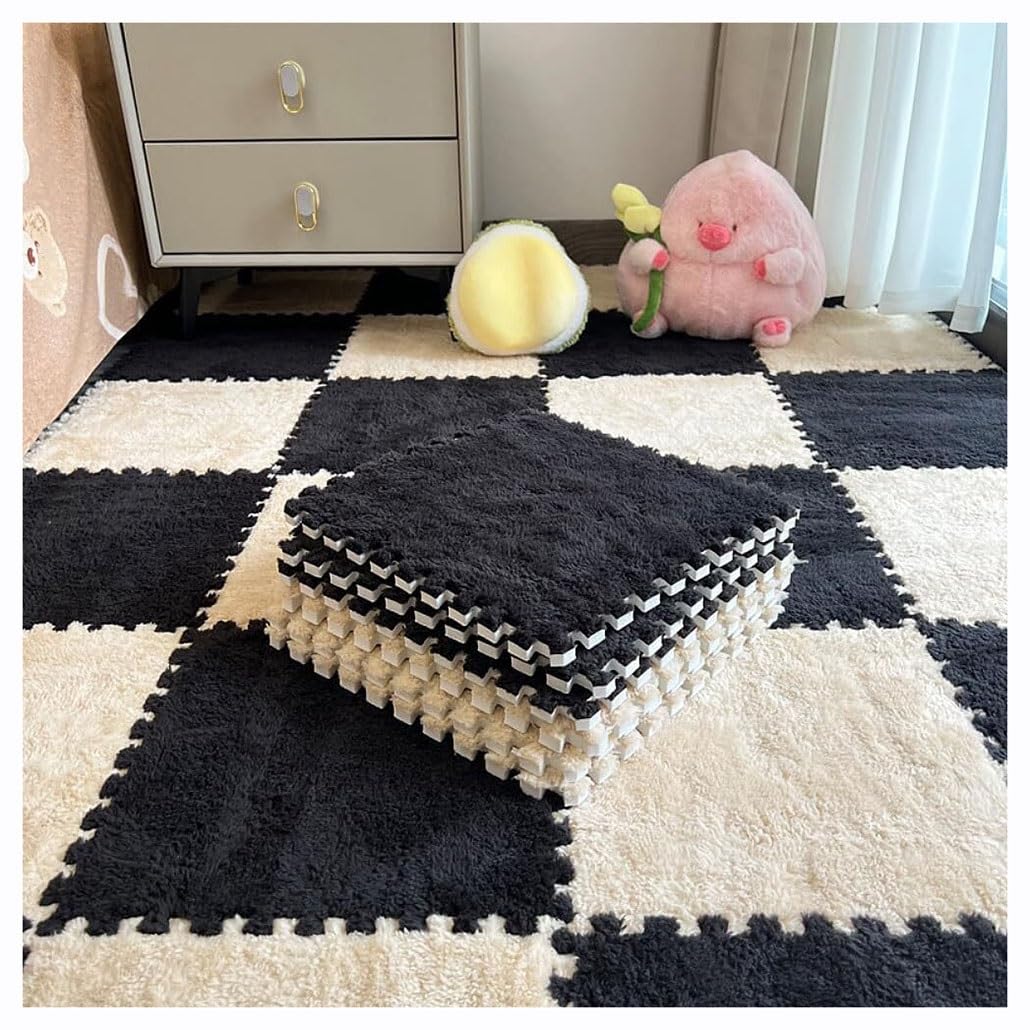 Tapis Puzzle Mousse Dalle en Mousse Bébé Tapis De Puzzle Anti Glissement EVA 30x30cm Moquette Chambre Plancher Chambre d'enfants(Black+Apricot,32pcs)