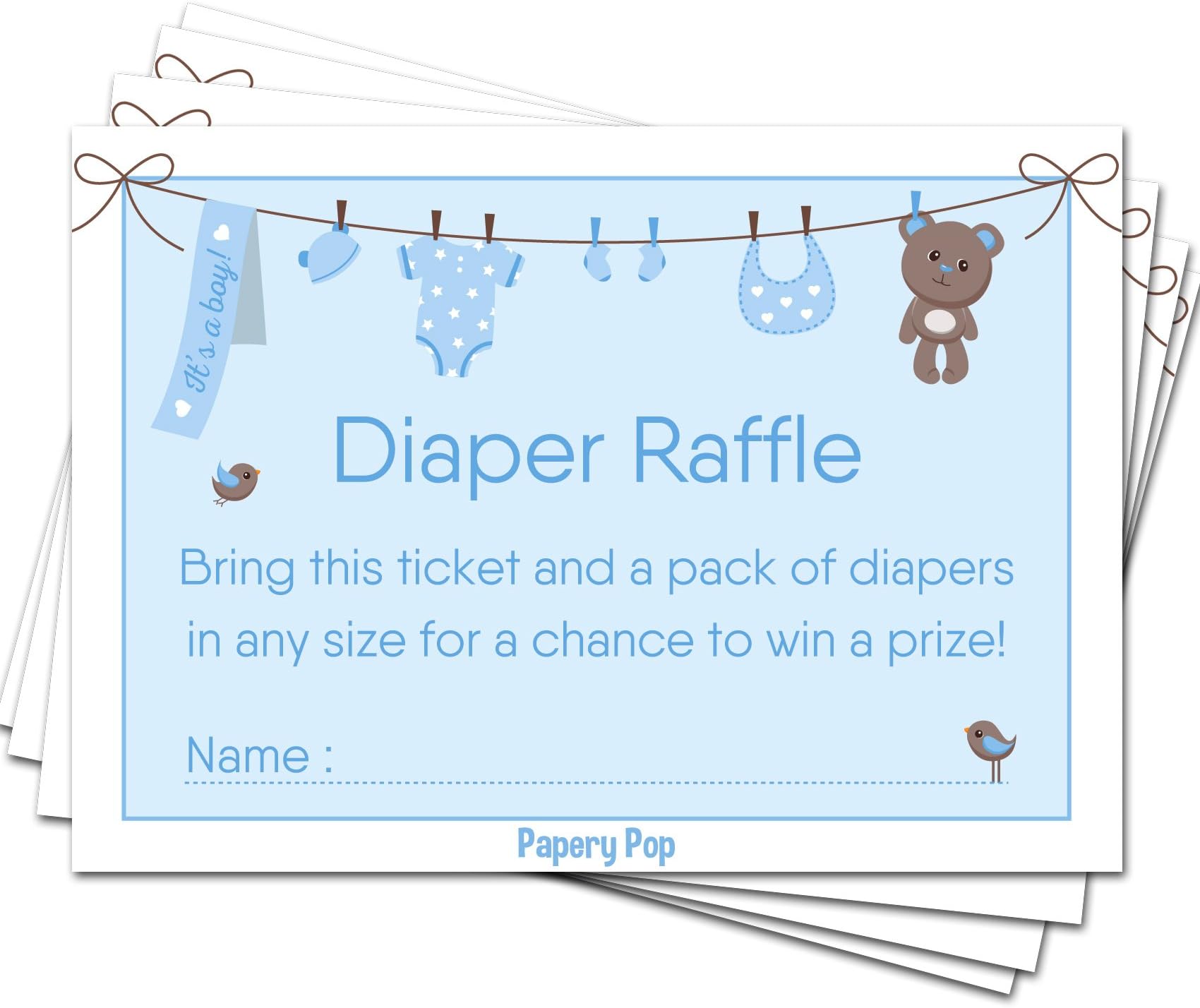 50 Diaper Raffle Tickets for Baby Shower Boy (50 Pack) - Bring a Pack of Diapers to Win a Prize - Baby Shower Invitations Inserts Request Cards Games Decorations Supplies