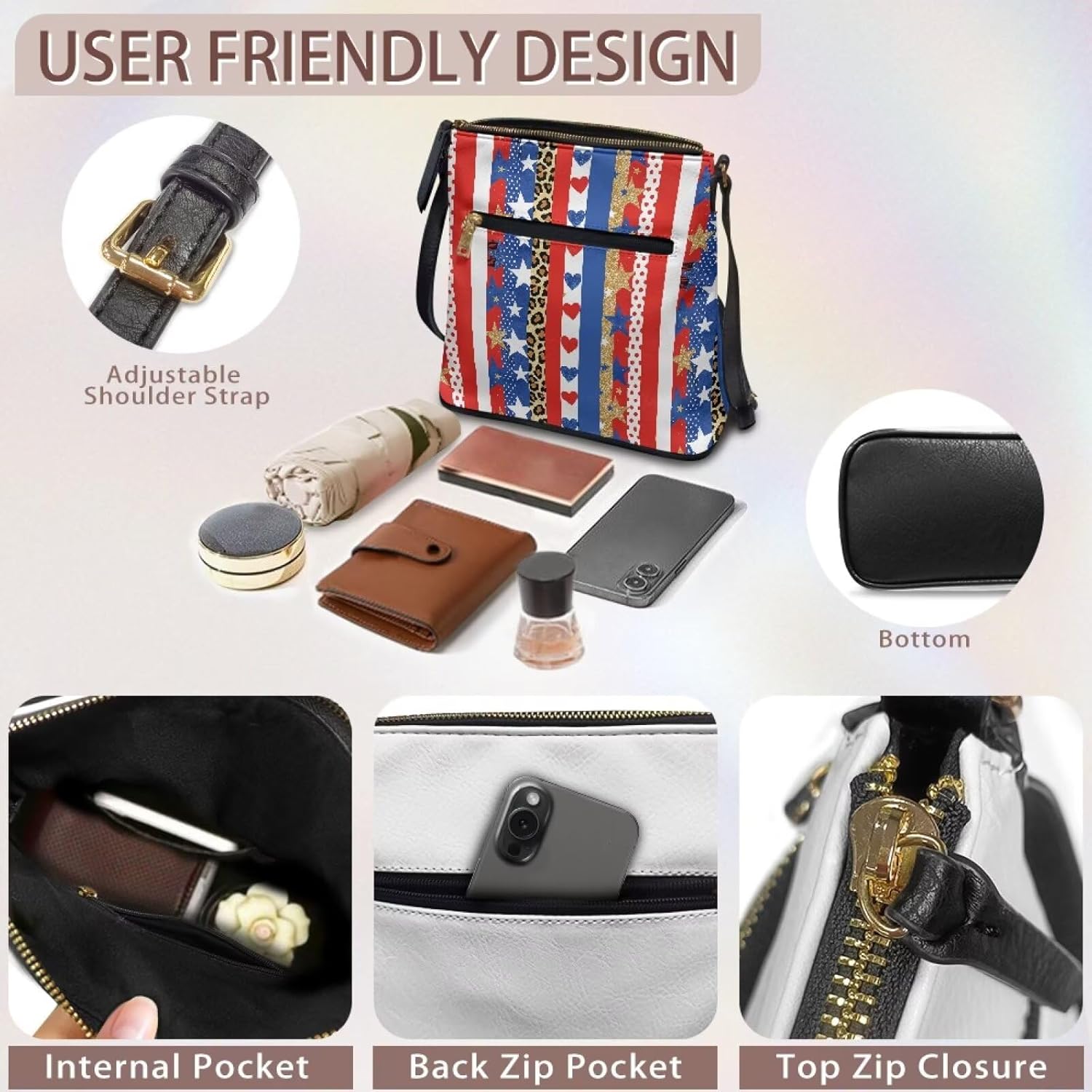 HUGS IDEA Crossbody Purse Leather Handbag for Women Men Shoulder Purse Large Cell Phone Bag