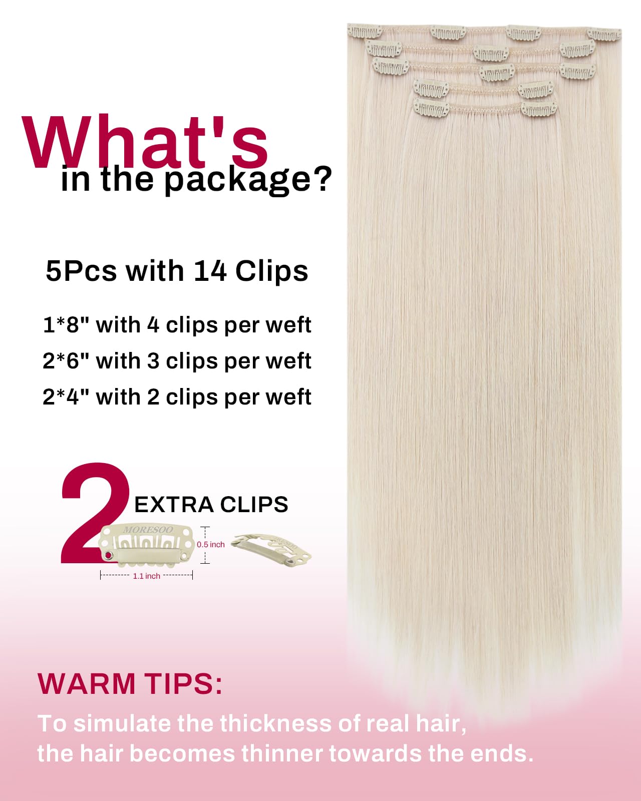 Moresoo Clip in Hair Extensions Real Human Hair Balayage Medium Brown and Blonde Real Hair Extensions Clip in Human Hair for Women Full Head 22 Inch 7pcs/120g #4/6/613 — view 186