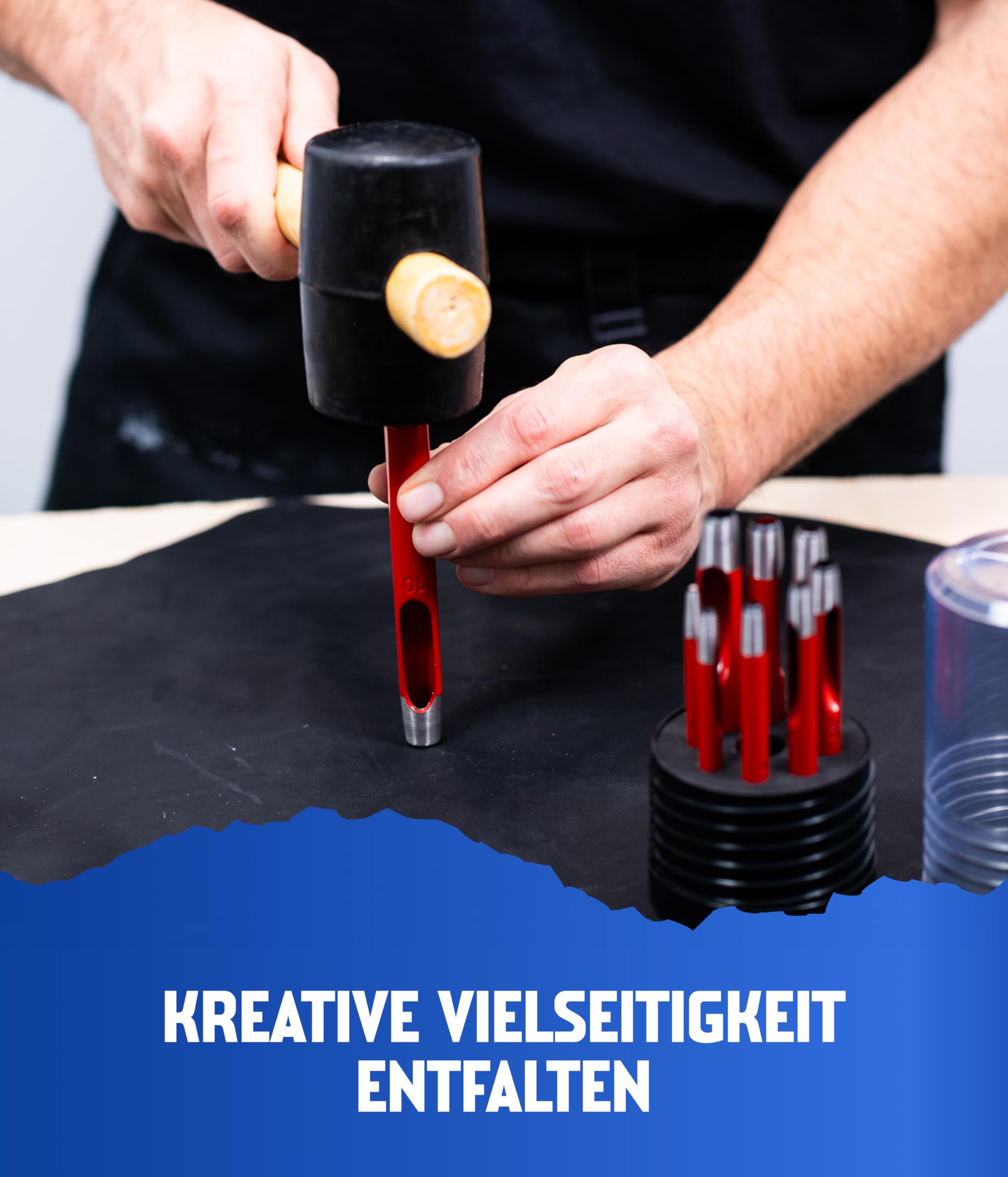 Paffrath® Rundlocheisen-Satz Rot (9-tlg.) - Hochwertiges Stanzwerkzeug für Pappe, Leder und mehr - Präzises Stanzen von 2-10mm in 1mm-Schritten - Ideal für Handwerker - Lochstanzer Set