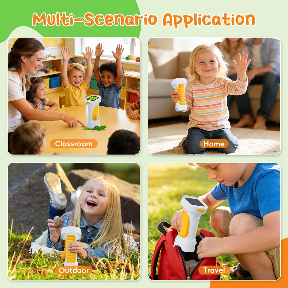 1000X Microscopio Bambini, Temodu Microscopio Digitale Bambini da 2.4‘’, con 8 luci LED Regolabili, può essere utilizzato come regalo di compleanno o di Natale 3 agli (White+Yellow)