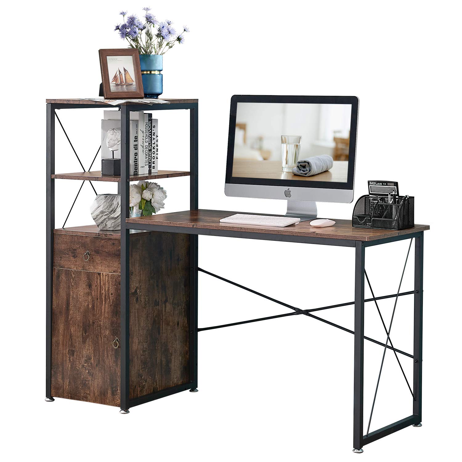 Buy VECELO Computer Desk with Storage Shelves,Study Writing Table Space