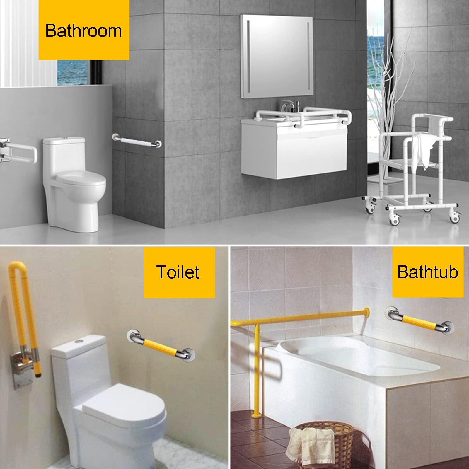 Barandillas Exteriores para Inodoro, baño, Cocina e Interiores, con asa Antideslizante de Seguridad, Barra de Ayuda para el baño (Color: Amarillo, Tamaño: 38 cm)