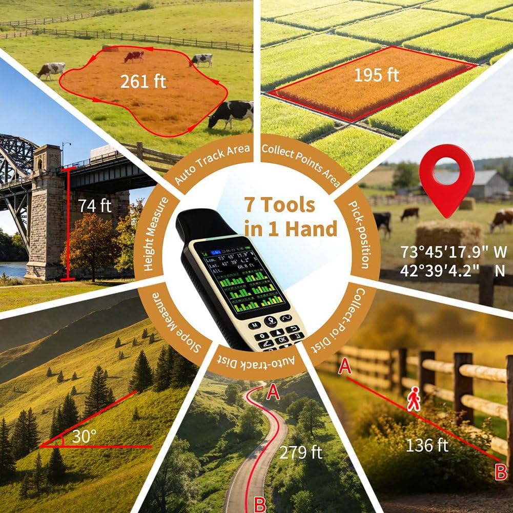 GPS Portatile per Misuratori di Terreno con 6 Satelliti per Rilevamenti, per Area del Terreno, Distanza, Pendenza, Attrezzatura per Misurazione di Terreni Agricoli.
