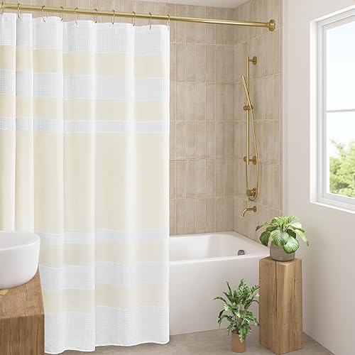 Miniatura 44 de Madison Park - Cortina de ducha, punto gofre, cortina de ducha de tela con control de humedad Scotchgard 3M, 36 x 72 pulgadas, blanco Blanco