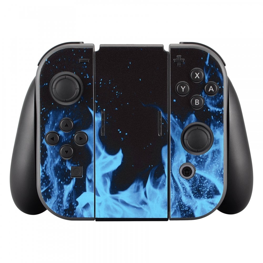 eXtremeRate Full Set Faceplate Skin Decal Stickers for Nintendo Switch with 2Pcs Screen Protector (Console & joy con & Dock & Grip) - Blue Flame — view 3