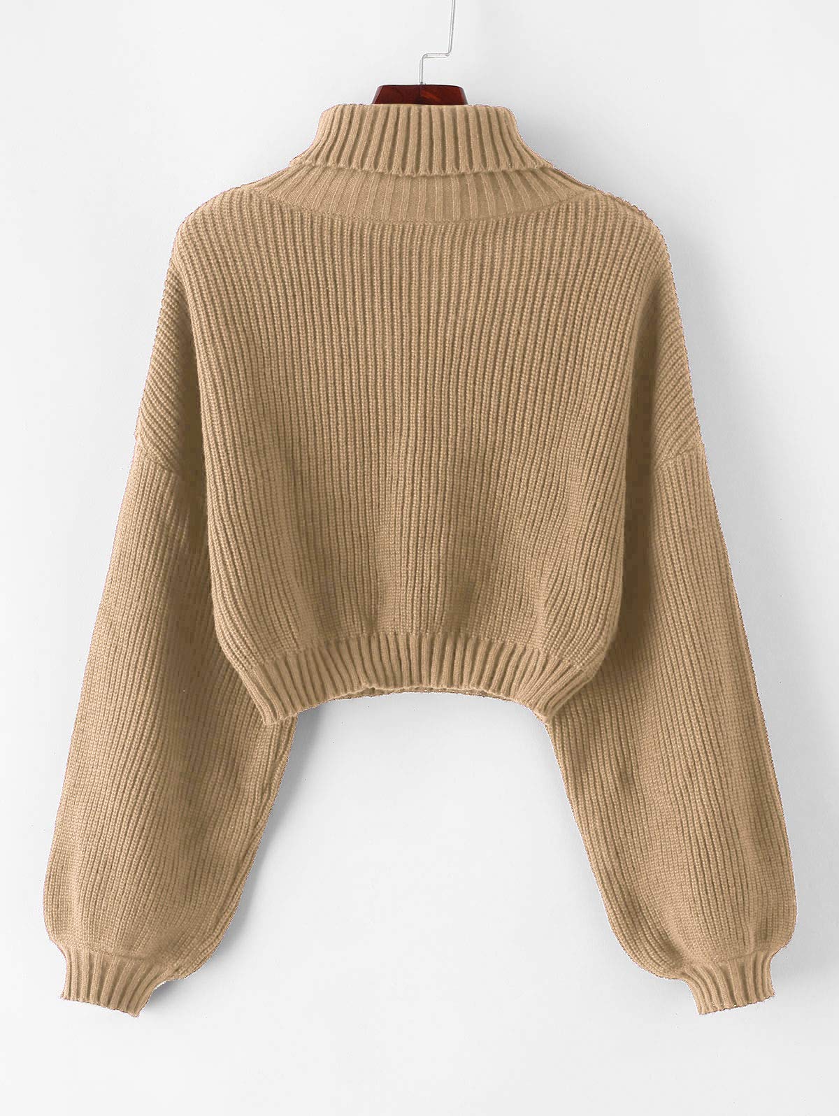 ZAFUL Strick Pullover Damen Rollkragen Cropped Elegant Langarm Drop Shoulder Kurzer Pulli Sweater for Herbst Winter