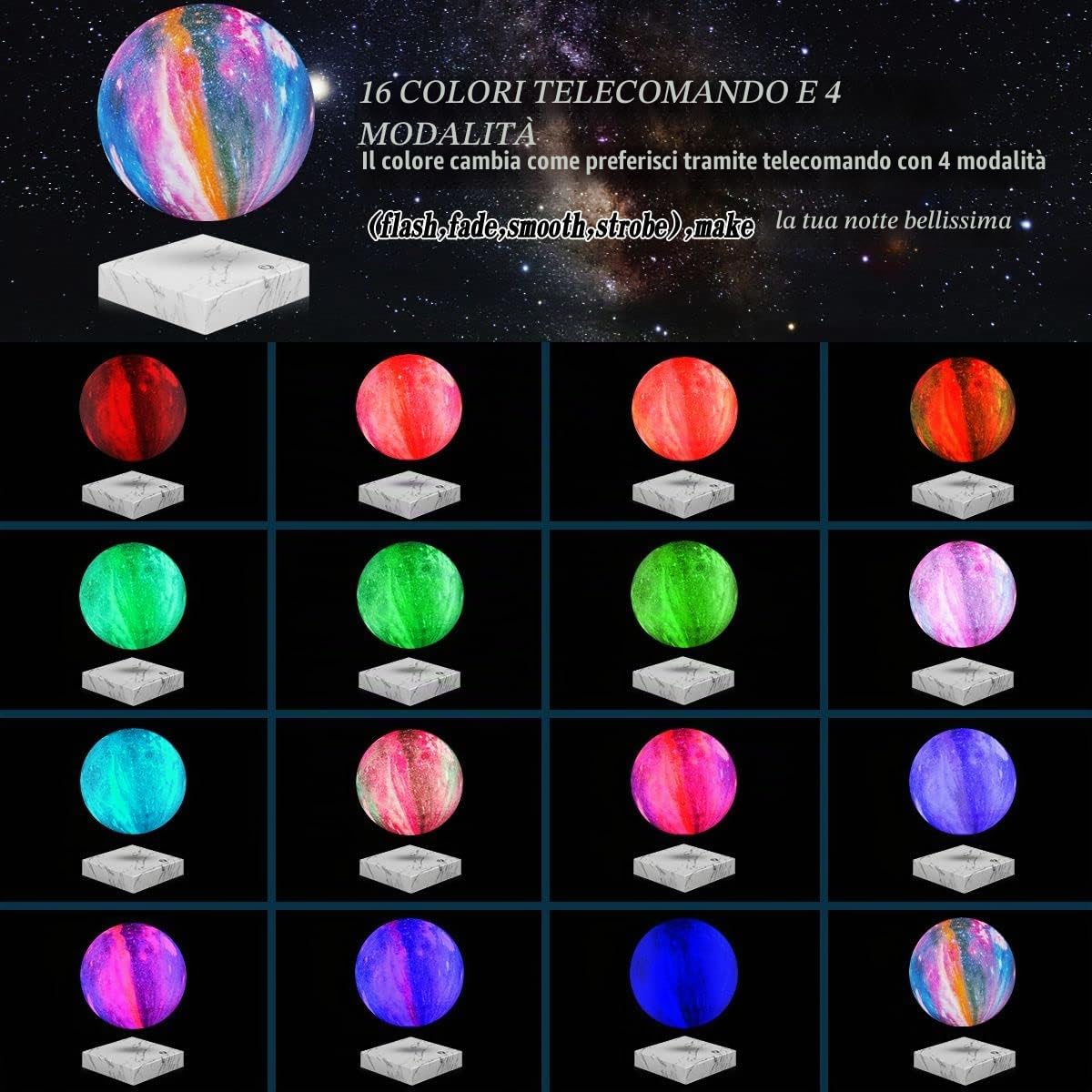 Lampada Magnetica Fluttuante e Filatura Lunare con Telecomando, 16 Colori LED 3D Luci Notturne Galassia per Decorazione Stanza, Regali di Compleanno
