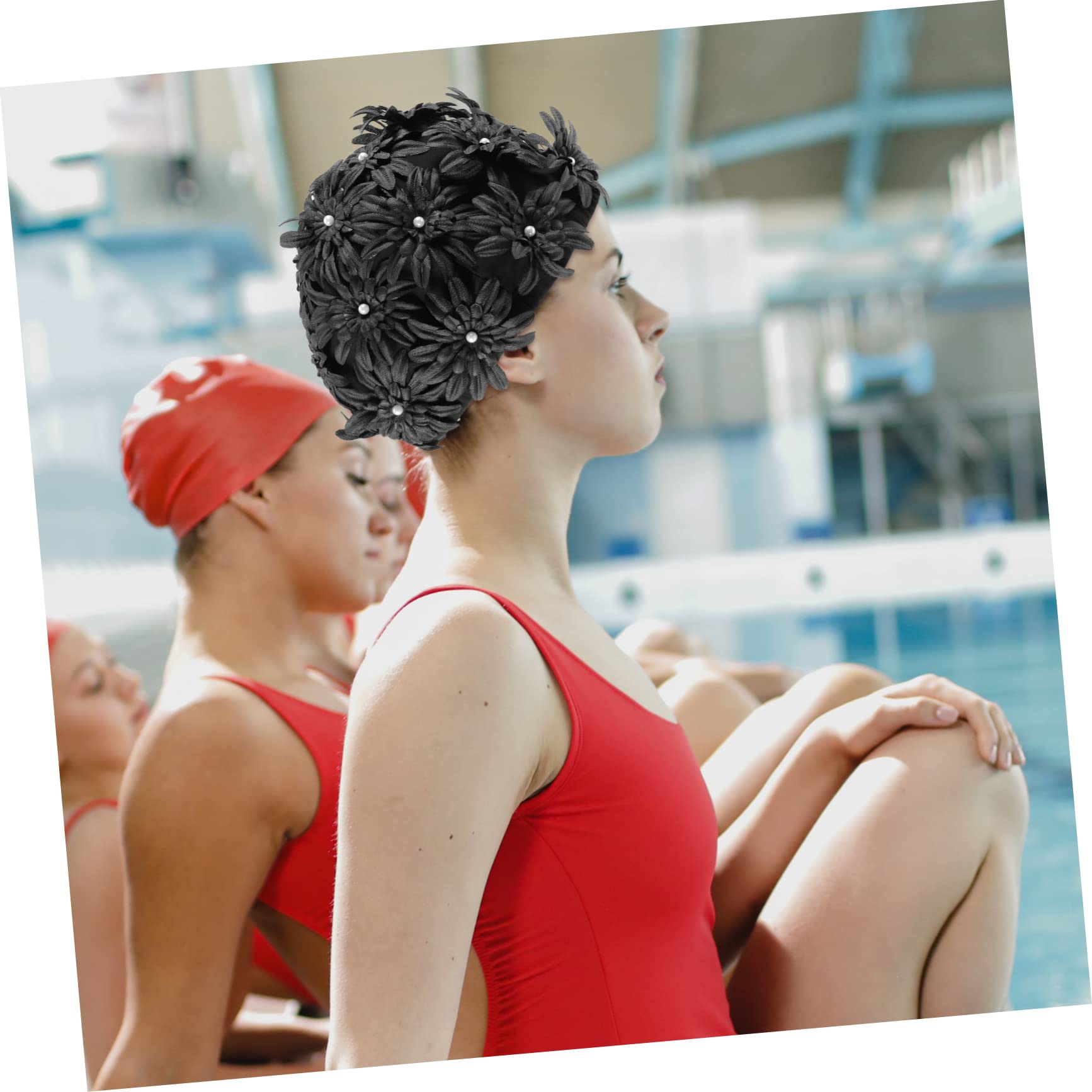 Yardwe cuffia da nuoto per adulti Fare il bagno signore nuotatori cuffie piscina adulto cuffie per piscina adulti cuffie da nuoto elastiche cuffie da bagno a fiori Broccato Black