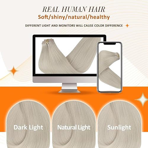 Miniatura 7 de Full Shine Extensiones de cabello humano con clip, color rubio sin costuras, extensiones de cabello rubio invisible con clip, trama de poliuretano