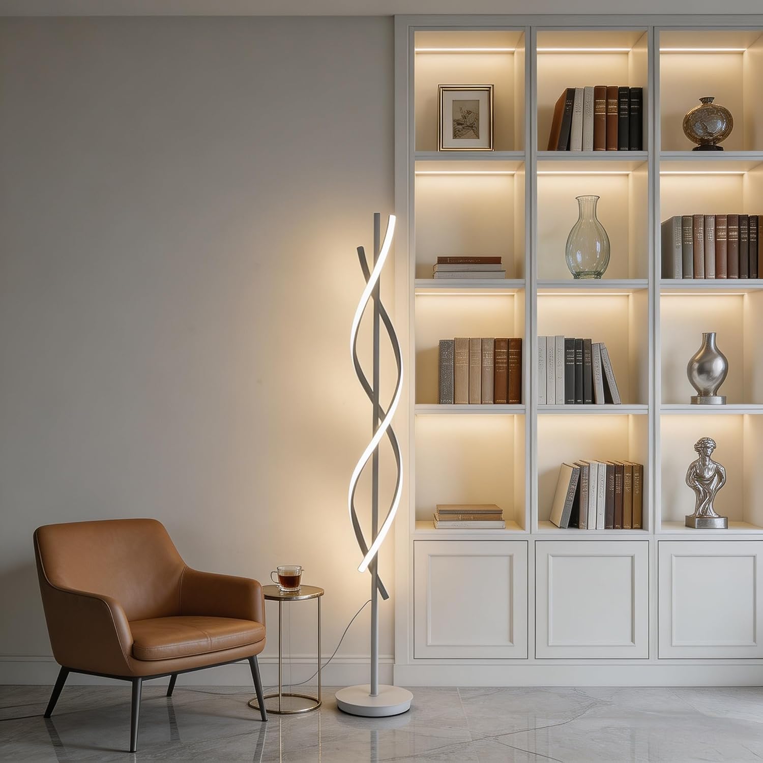 NKU Unique Spiral Floor Lamp 3 Color Dimmable with Remote, 63in Modern Creative White Standing Tall Lamp for Living Room Bedroom Office