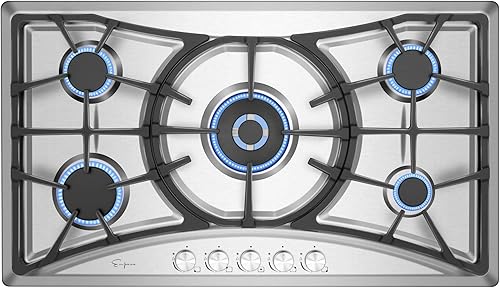 Empava Placa de cocina de gas de 36 pulgadas con 5 quemadores sellados Italia Sabaf NGLPG Convertible en acero inoxidable modelo 2020