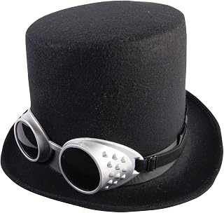 Forum Novelties Steampunk Black Top Hat with Silver Goggles