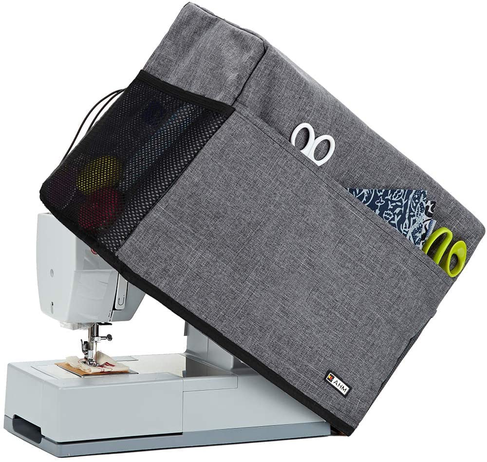 AHM Sewing Machine dust Cover with Large Storage Pockets, Compatible with Most Standard Usha, Singer and Brother Machines, Grey