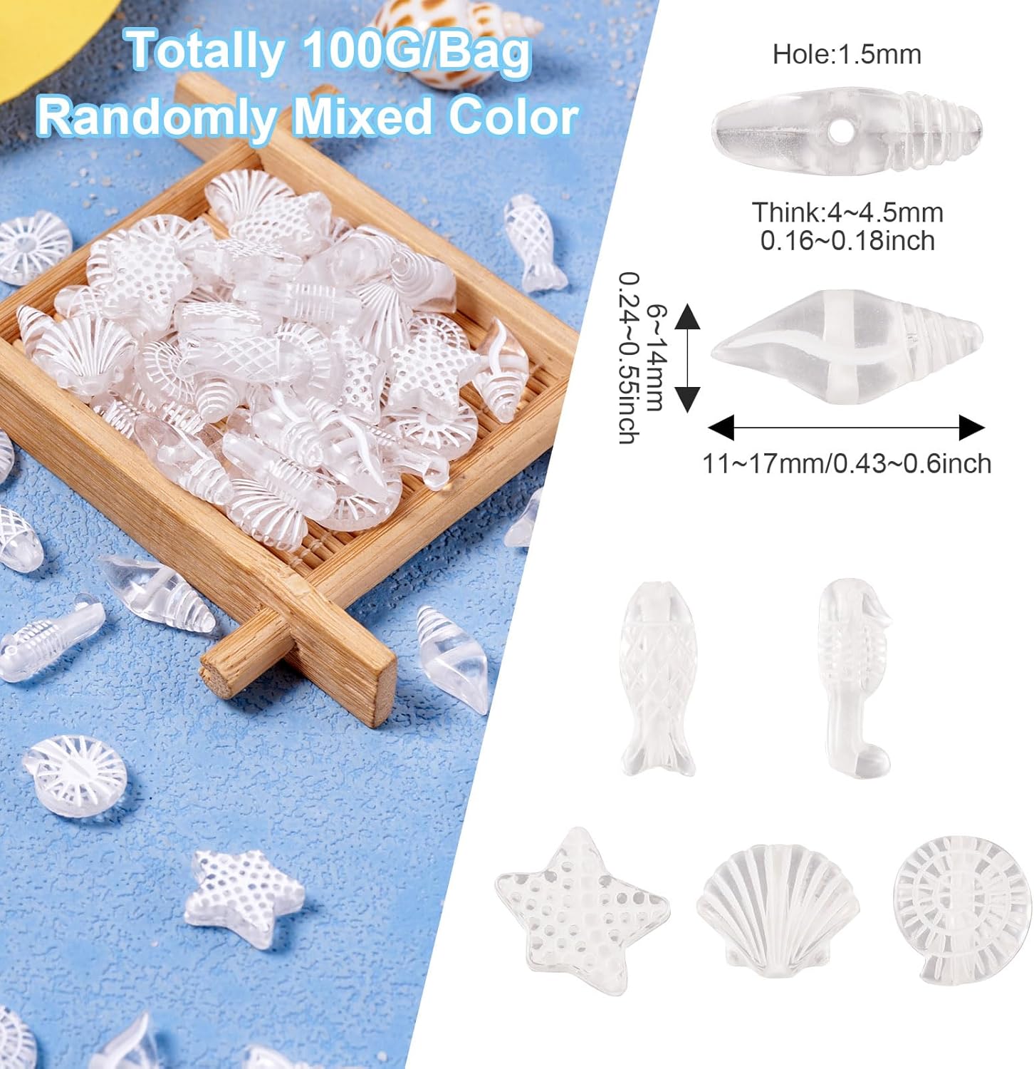 BB Beadthoven 250pcs White Acrylic Ocean Transparent Beads: Mini Fish Starfish Conch Loose Spacer Beads for Bracelet Necklace Earrings Jewelry Making Supplies - Image 3