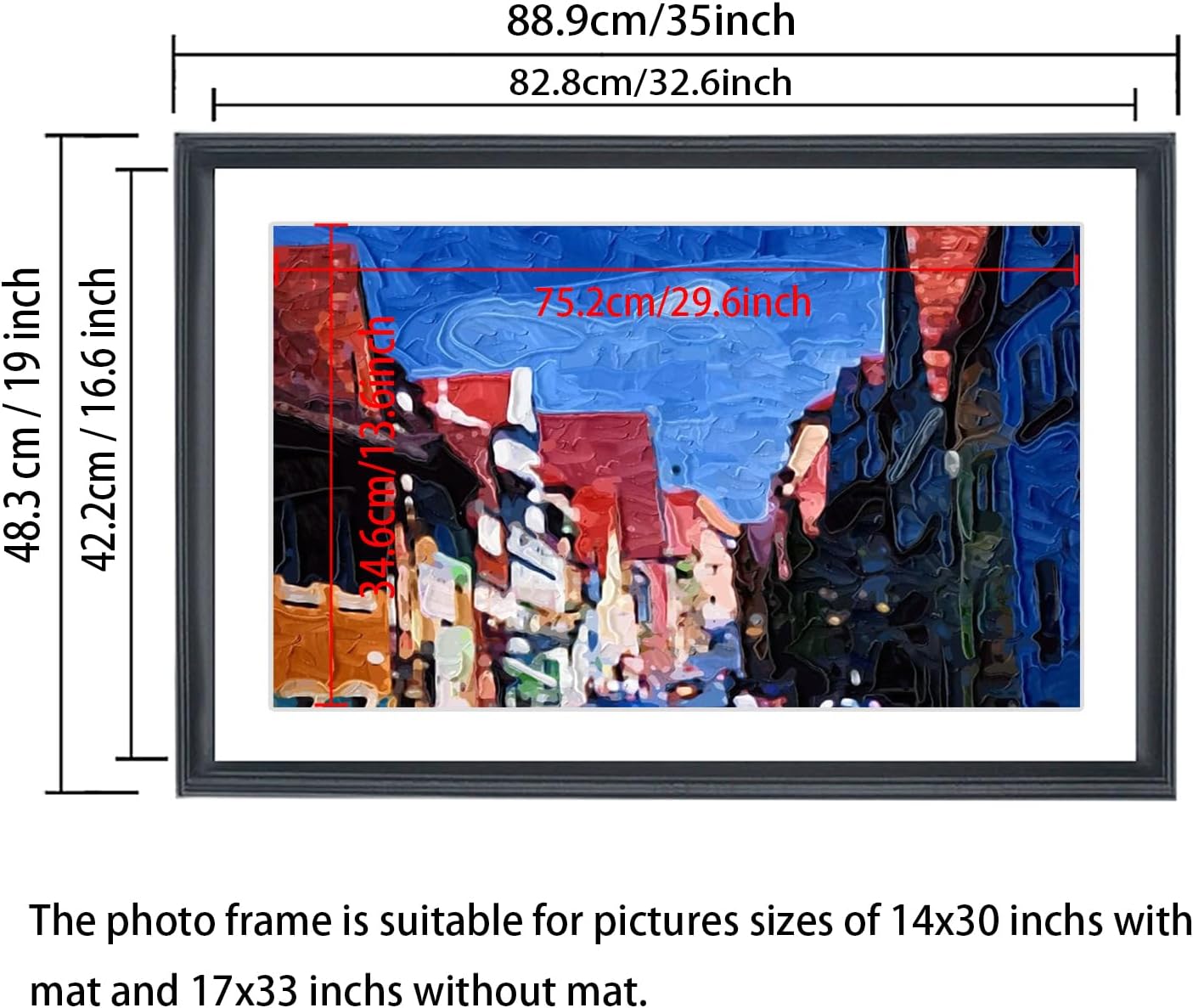 17x33 Panoramic Picture Frames Solid Wood ,With White Mat ,Fit 14x30 inch Photos with Mat or 17x33 without Mat，Poster Frame 17x33Photo Frames Family Wall 14x30 Picture Frame Black (L23B1733W1430)