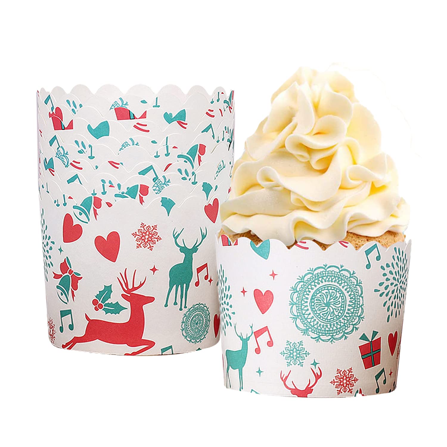 50 Pcs Premium Muffin Cupcake Paper Liners Cupcakes Papers Holiday/Parties/Wedding/Anniversary (Christmas elk)
