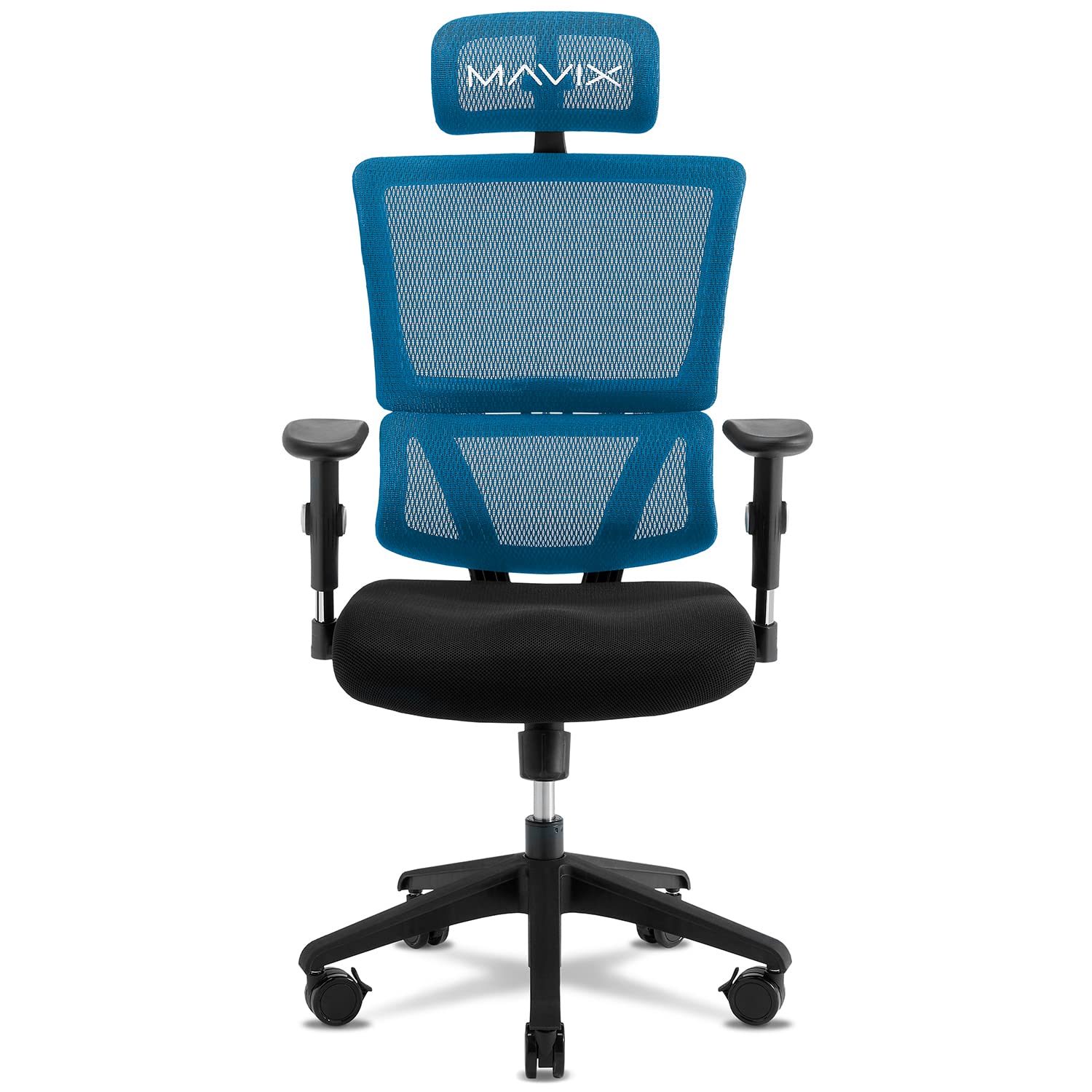 MAVIXM4 Gaming Chair: 19.5” Mesh Seat, DVL, Fixed Back Recline - Airy Comfort/Responsive Support/Adjustable Features for Gamers (Black/Blue)