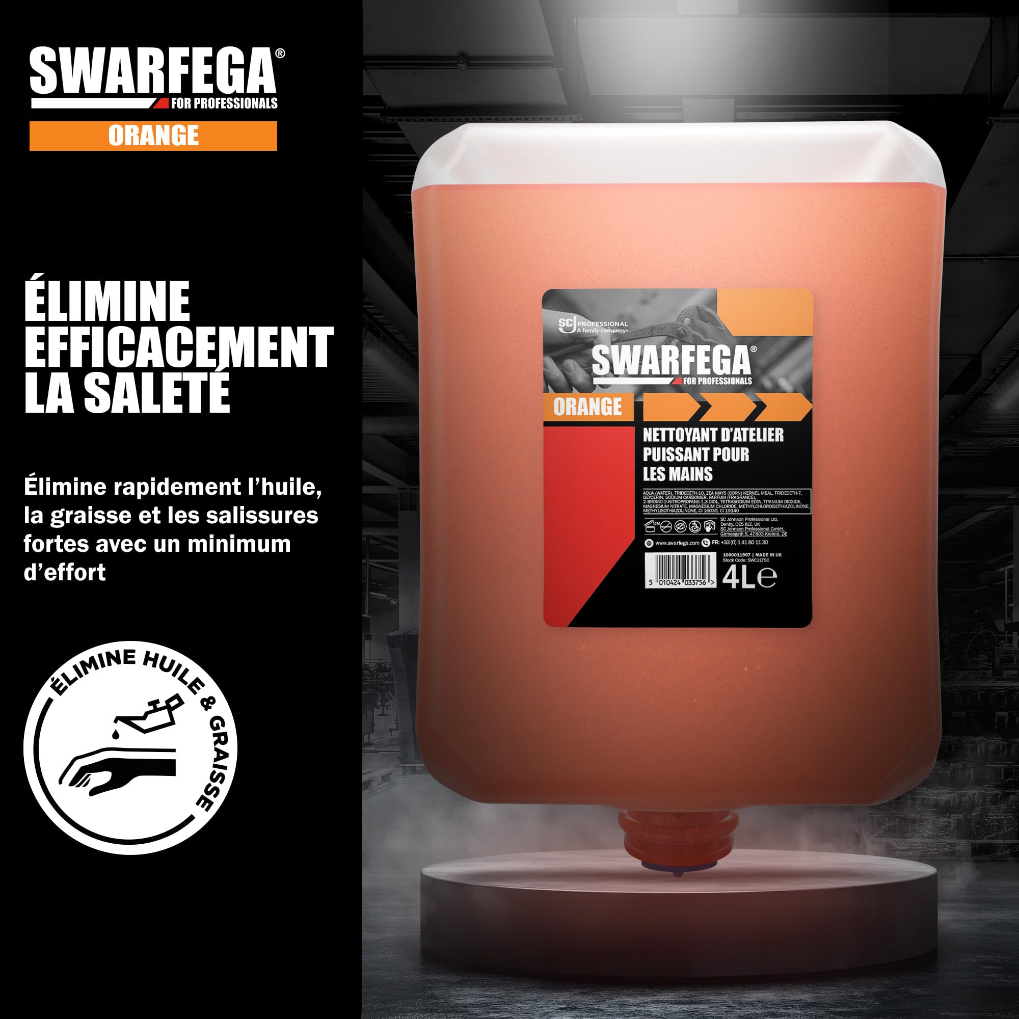 Swarfega Orange – Nettoyant Industriel Mains – Recharge 4 L – sans solvant – Usage Professionnel