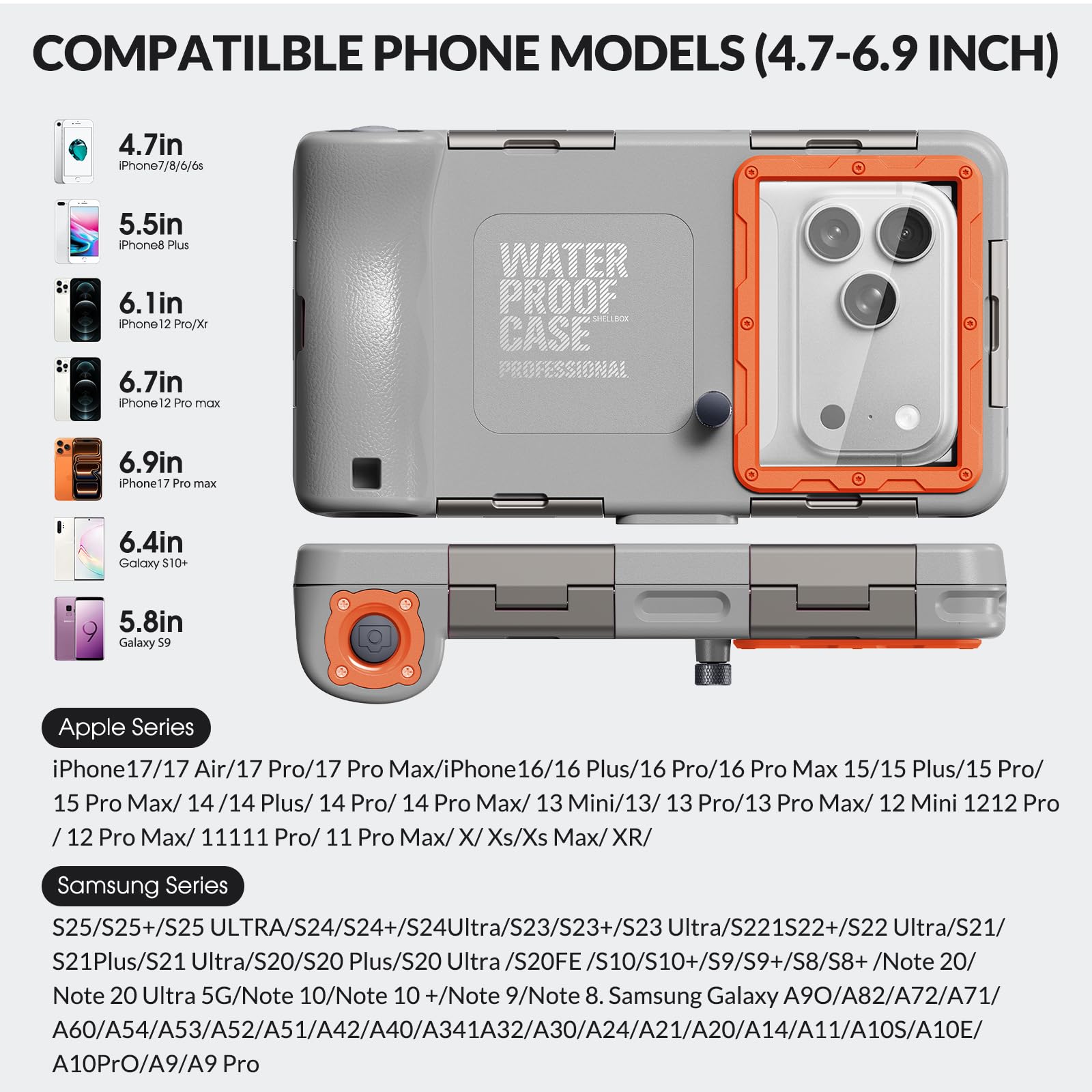 2025 - Funda para teléfono de buceo subacuático para teléfono 17/16/15/14/13/12Pro Max/Galaxy S25/S24/S23. (15 m), funda impermeable profesional de buceo submarino para video fotográfico (gris)
