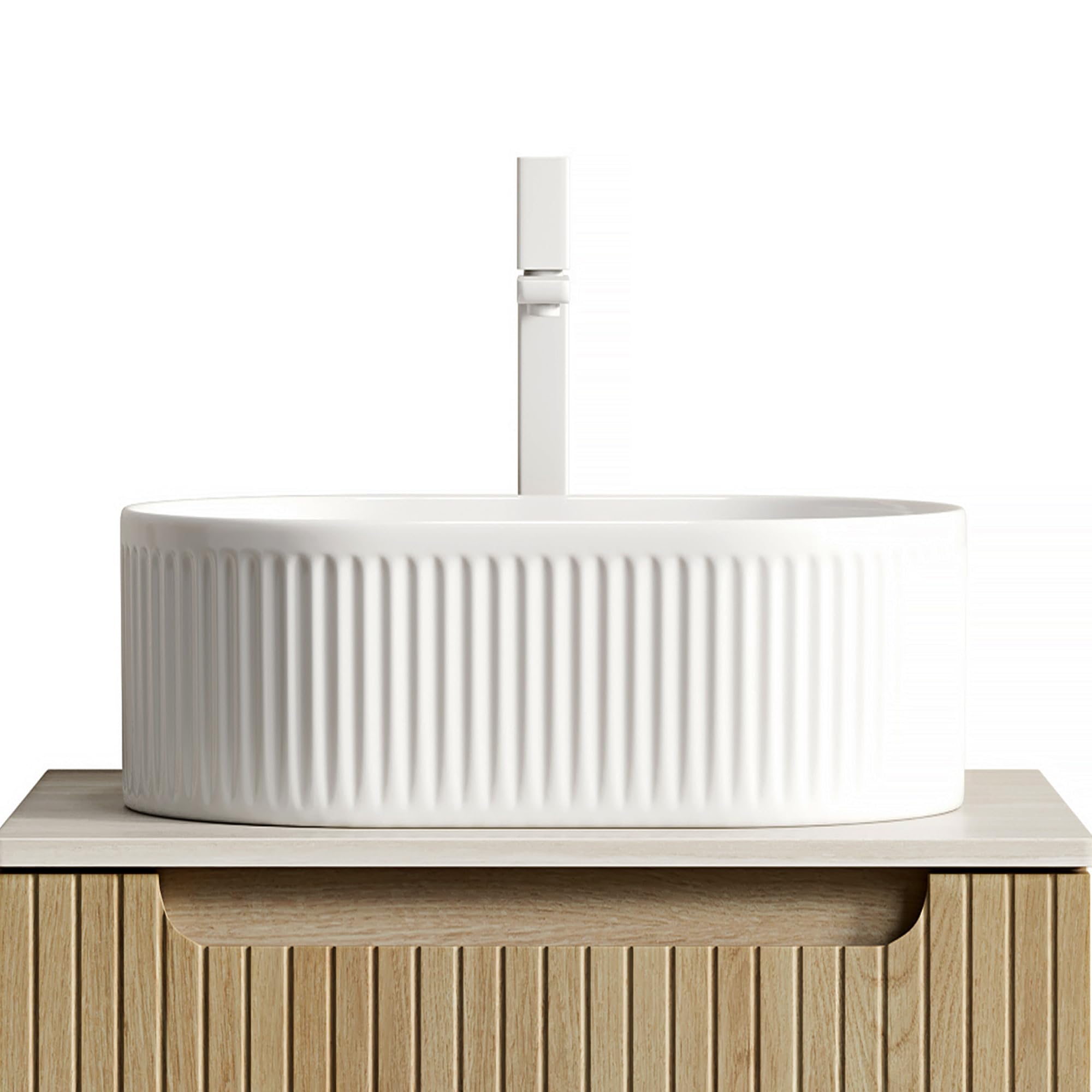 Lavabo ovalado de cerámica, 49 cm, blanco, sin grifo ni desagüe, a rayas, para baño