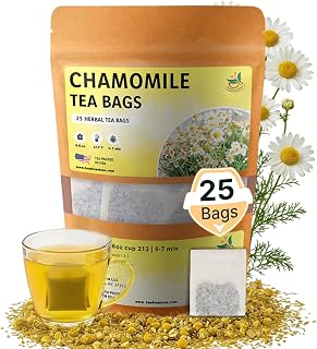 Chamomile Tea Bags - 25 Bags (Premium Natural Pure Leaf Tea - 25 Count) Gluten-Free and Caffeine-Free Herbal tea for Relaxation, Wallness, Immune Support with Smooth Taste