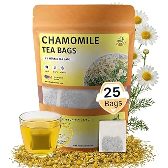 Chamomile Tea Bags - 25 Bags (Premium Natural Pure Leaf Tea - 25 Count) Gluten-Free and Caffeine-Free Herbal tea for Relaxation, Wallness, Immune Support with Smooth Taste