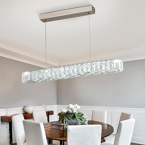 Candelabro de cristal moderno colgante para comedor, lámpara LED de altura ajustable para cocina, isla, sala de estar, dormitorio (blanco frío, 6500