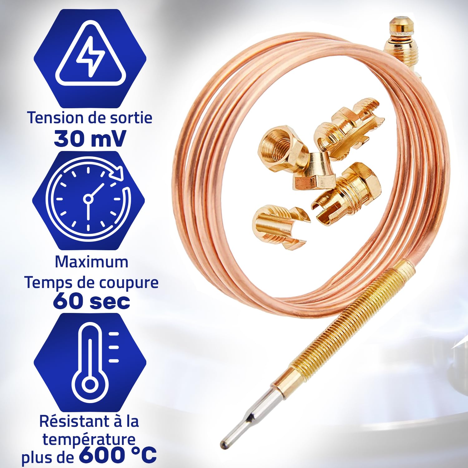 Kit Thermocouple Universel Pour Cuisinière à Gaz - Capteur De Sécurité Anti-fuites, Longueur 1500 Mm - 8