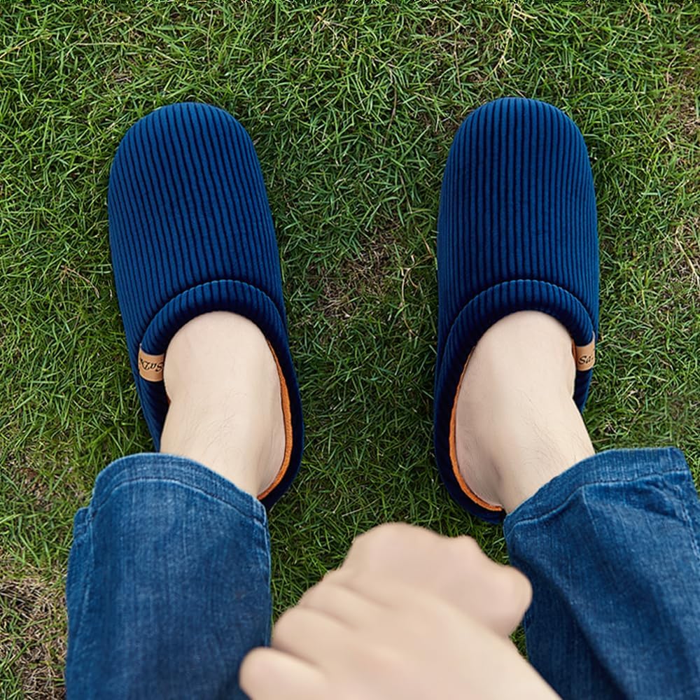 Men's Two-Tone Slippers with Arch Support Slip-On Warm House Shoes Cozy Memory Foam Indoor/Outdoor Breathable Slipper - Image 3