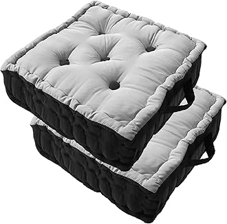 Kuber Industries (Pack of 2) Chair Pad | Seat Cushion with Botton & Handle | Comfortable Seating Pad | Relax Back Chair Pad | Cotton Chair Pad for Car, Office | Square Plain | Grey