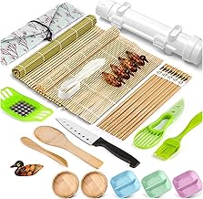 Sushi Making Kit,Sushi Set 26 - Bamboo Sushi Mat, Including 2 Sushi Rolling Mats,Sushi Knife,Sushi Bazooka Maker,Veggie Chopper,5 Pairs Chopsticks + Chopstick Rest etc Easy to Use Sushi Kit for Beginners