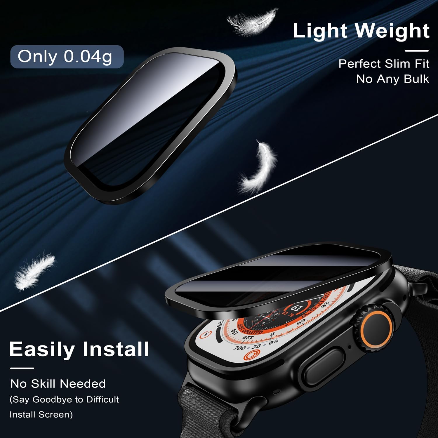 WSKEN for Apple Watch Ultra 3 / Ultra 2 Screen Protector 49mm, [26 Degree Privacy] Titanium Alloy Frame + 9H Tempered Glass, [Touch Sensitive] Lightweight Protective Glass Film for iwatch Ultra 2 Pack - Image 6