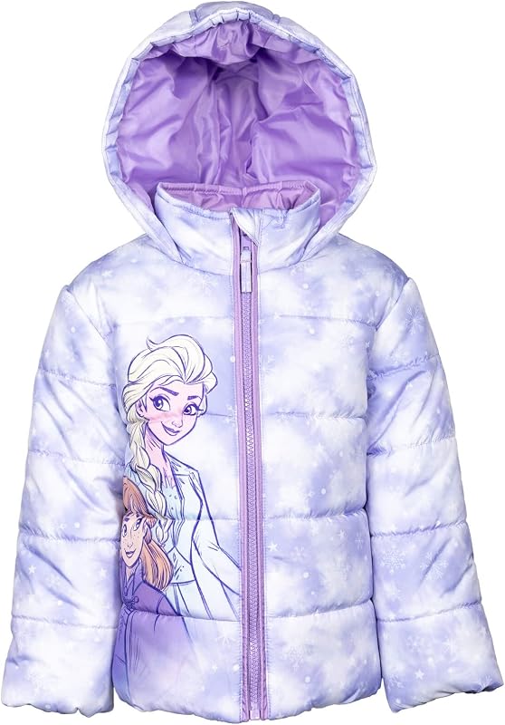 Disney Frozen - campera acolchada con cremallera para niñas, tallas para niños pequeños (2T - 7-8)