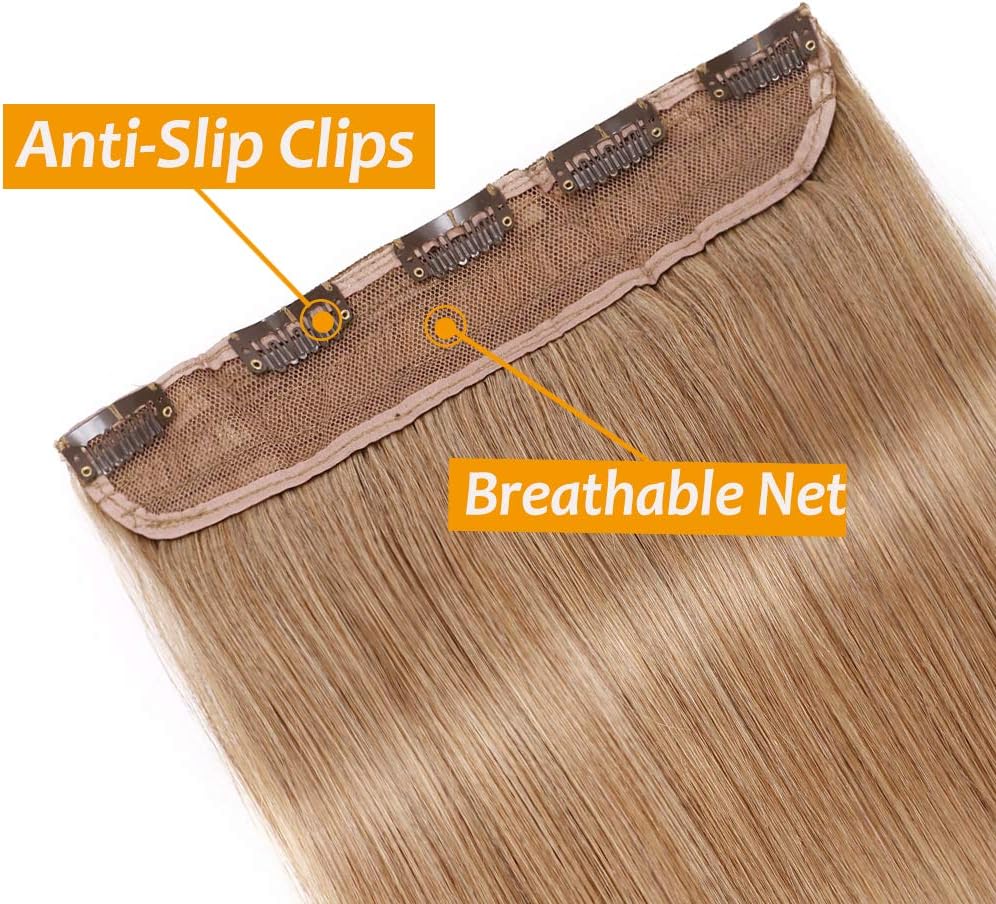 Silk-co One Piece Clip in Hair Extension #27 Dark Blonde Real Remy Hair Straight 3/4 Full Head (16"-80g) Thick Straight - Image 3