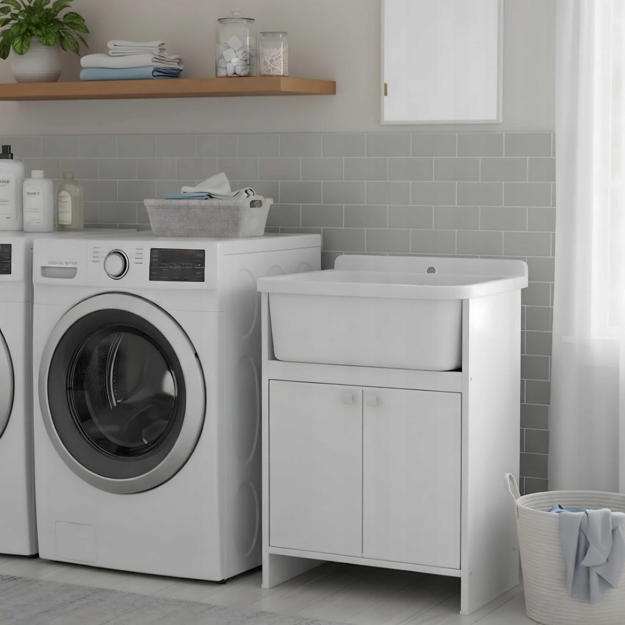 SIGO Waschbecken mit Unterschrank - Spülschrank mit Spüle - Spülbecken Weiß 2 Türen 55x35x78 cm Komplettspüle - Waschbeckenunterschrank - Gartenschrank - Outdoorküche - Waschküche