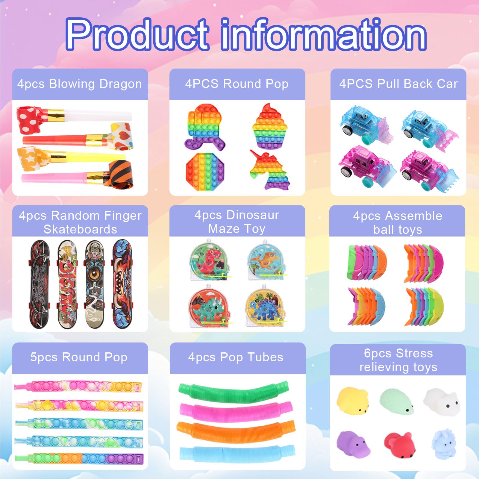 TGXLAK 70 pcs Fidget Toys Pack, Sensory Party Bag Fillers & Party Favours for Kids Pop It Poppers, Squishy, Stress Relief - Image 3