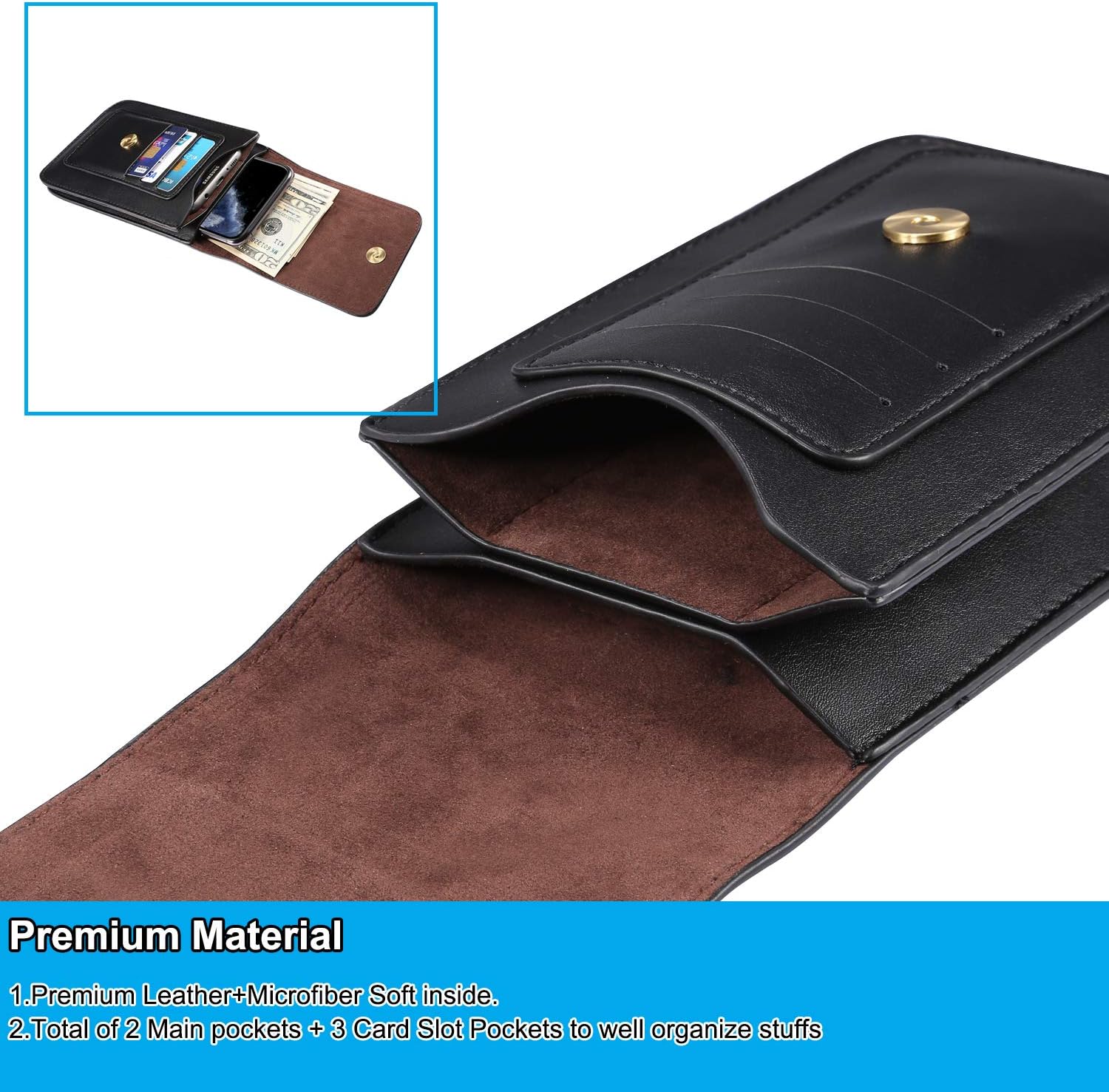 Premium Leather Belt Holster Phone Holder with Clip for iPhone Xs Max,11 Pro Max,12(5.4)/ 12(6.1),6s Plus, 7 Plus, 8 Plus - Image 4