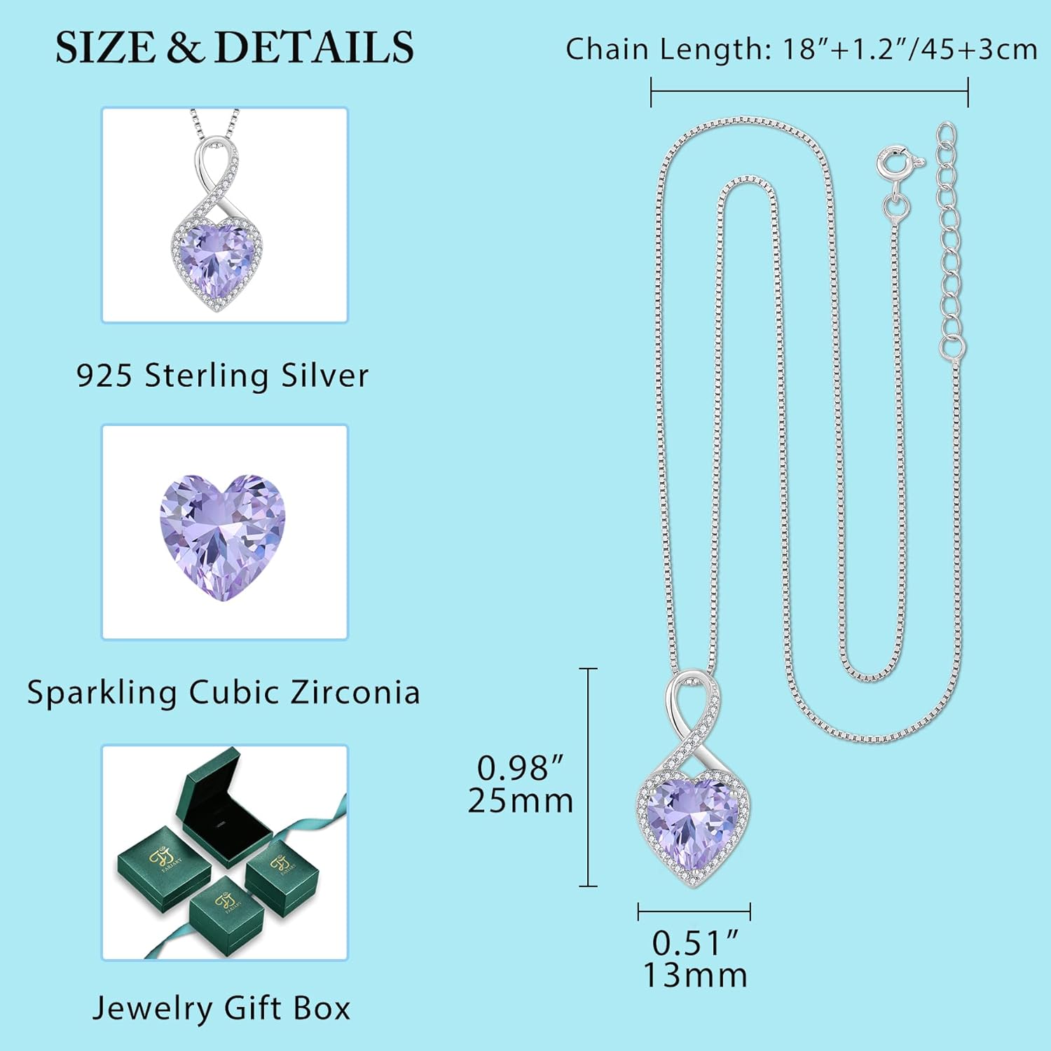 FJ Infinity Necklaces for Women 925 Sterling Silver Heart Birthstone Pendant Necklace Anniversary Birthday Jewelry - Image 5