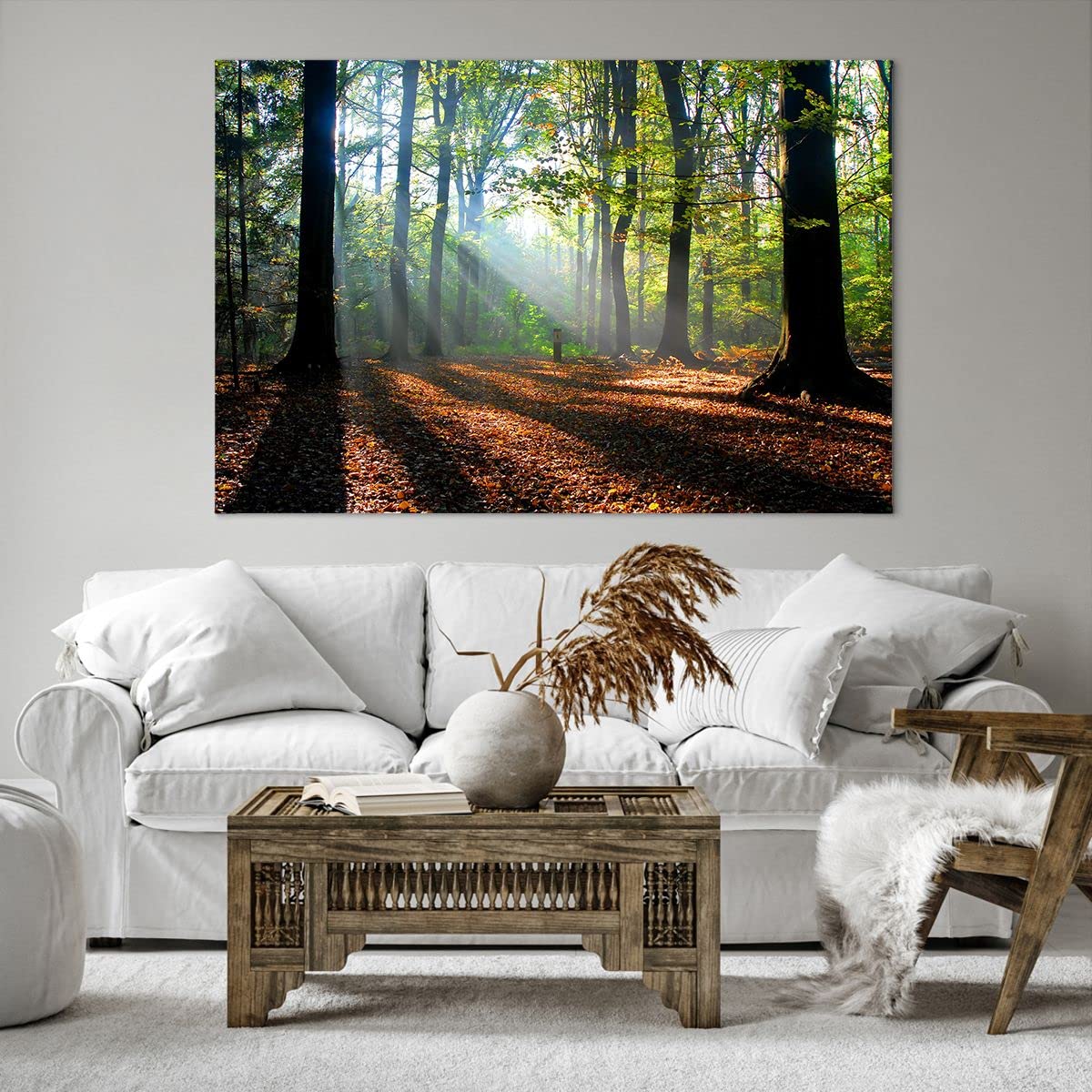 ARTTOR Dekoracja ścienna Salon Las Liście Słońce Obraz na płótnie w ramie 120x80cm Nowoczesny Sypialnia Kuchnia Deko Sztuka na ścianę Duży XXL Obrazy Art Foto Wall Decor Canvas AA120x80-0136